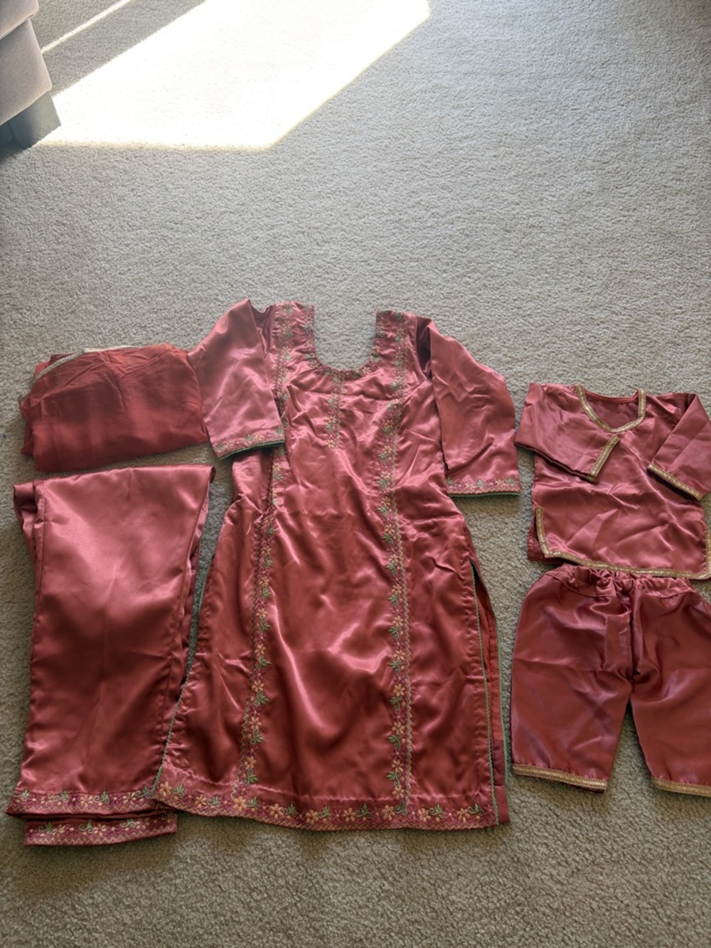 NewEmbroidered Coral Salwar Kameez Set with Dupatta mother daughter Indian suits